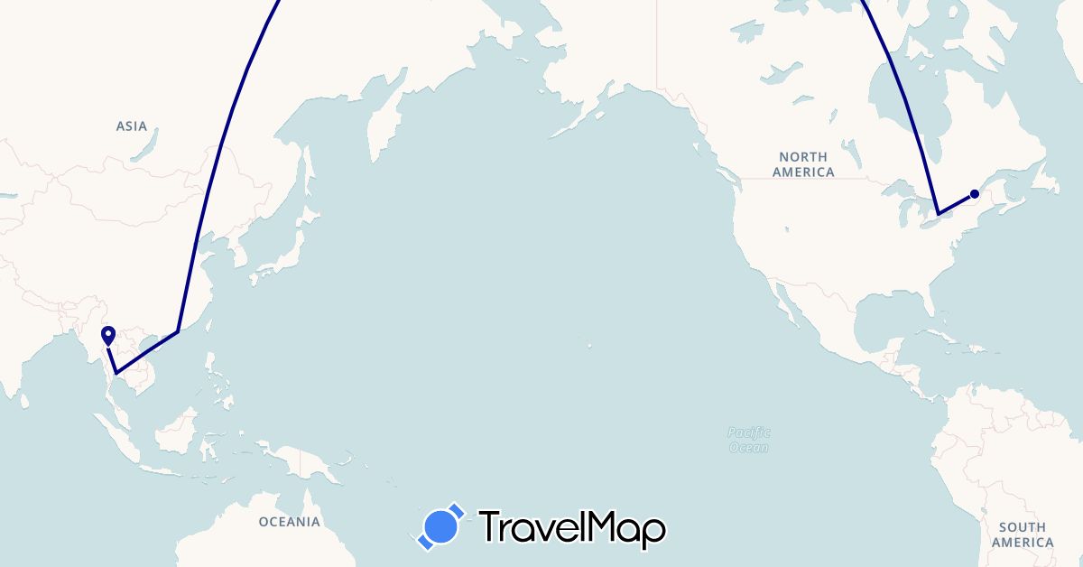 TravelMap itinerary: driving in Canada, Hong Kong, Thailand (Asia, North America)